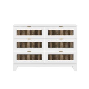 Commode en bois à 6 tiroirs de style ferme rustique Armoire de rangement blanche avec poignées en métal pour chambre à coucher - Product Image 4