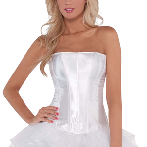 <b>White</b> Satin Costume Corset Women Steel Boned Bridal Style Bustier Lingerie Top - Product Image 1