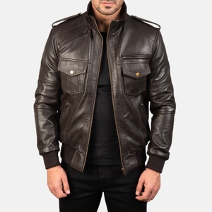 Top Selling Brown Men's <b>Winter</b> <b>Leather</b> <b>Jacket</b> with Stand Collar Multiple Pockets 100% Genuine <b>Leather</b> Hot Selling Fashion - Product Image 2