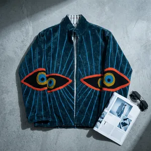 Chaqueta de Mujer para Invierno, Estilo Blazer de Terciopelo, Cuello Mandarín, Manga Larga, Diseño Bordado con Ojos, 100% Algodón Tejido - Product Image 2