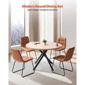 Modern Wood-T 5-Piece Dining <b>Table</b> Set with 4 Orange Upholstered PU Leather Chairs <b>Space</b>-<b>Saving</b> Kitchen <b>Table</b> - Product Image 2