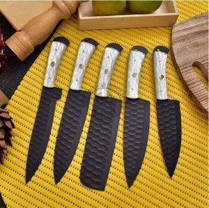 Top Trending Custom Handmade J2 Steel Powder Coated <b>Sharp</b> Hammered Blade Ambidextrous Straight Edge 5-Piece Kitchen <b>Knives</b> <b>Set</b> - Product Image 2
