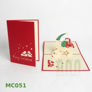 ANN HANDICRAFT Hanoi Handmade 3D Santa Christmas 4-Color Paper Greeting Cards Die-Cut Pop-Up Style <b>Matte</b> <b>Varnishing</b> - Product Image 5