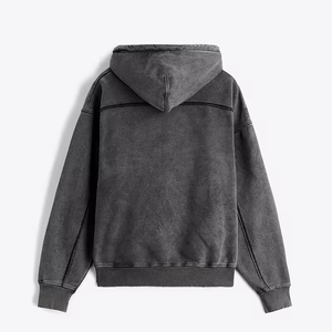 Sweat-shirt à capuche gris anthracite délavé personnalisé pour homme, coupe oversize, épaules tombantes, cordon de serrage, style vintage, streetwear décontracté - Product Image 4