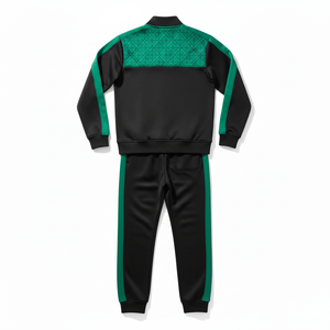 Conjunto de dos piezas de algodón grueso para hombre, chándal de lujo personalizado con bloques de color verde, conjunto deportivo con cremallera de manga larga para correr - Product Image 3