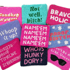 Handcrafted Beaded Slogan Zip Pouch Bag Women Designer Text Embroidery Coin <b>Purse</b> <b>Small</b> Cosmetic Organizer Gift OEM - Product Image 3