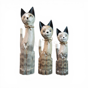 Juego de Figuras de Gatos de Madera Hechas a Mano con Textura de Madera Rústica Natural, Juego de Adornos Decorativos para el Hogar - Product Image 1