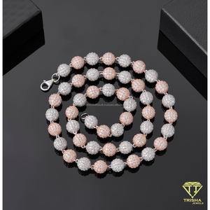 Cadena de cuentas redondas alternadas de plata de ley 925 con diamantes de moissanita de lujo, joyería hip hop para compradores mayoristas - Product Image 3