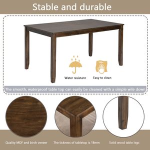 Juego de Comedor de 6 Piezas, Mesa Rectangular de Madera con 4 Sillas Tapizadas y Banco para 6 Personas, Elegante Juego de Comedor - Product Image 6