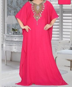 Abaya de poliéster con cuentas naranjas, larga hasta el suelo, cuello alto, manga larga, modesta, talla grande, para fiesta de noche, estilo de Oriente Medio para mujer - Product Image 2