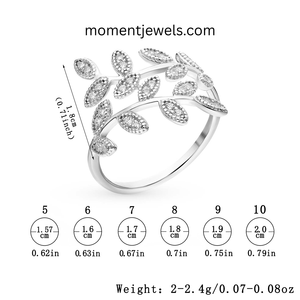 <b>Silver</b> Leaf Zircon <b>Adjustable</b> <b>Ring</b> Open Band Marquise Stone Floral Jewelry for Wedding Party Gift - Product Image 5