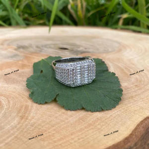 925 Sterling Silver Moissanite VVS <b>Diamond</b> Baguette Cut Silver Handmade Hip Hop <b>Diamond</b> <b>Ring</b> for Men's - Product Image 3