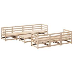 Grand ensemble de canapés de jardin modulaires en bois de pin massif naturel, meubles d'extérieur durables - Product Image 2