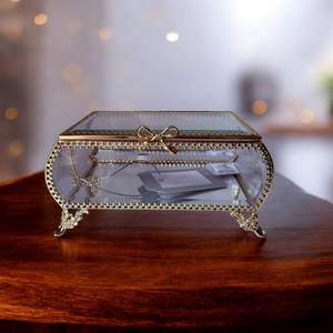 Boîte à bijoux de luxe en laiton antique et verre, rectangulaire, avec filigrane, pour rangement et présentation de bibelots, PN ARTWARE - Product Image 4