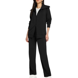 Ensemble de survêtement beige pour femme, couleur unie, manches longues, fermeture éclair, décontracté, respirant, coupe régulière, idéal pour le printemps - Product Image 3