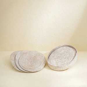 Set of <b>White</b> Wash Rattan Placemat, Handcrafted <b>Round</b> Wicker Decorative Placemat for Coastal Coffee <b>Table</b> Styling - Product Image 3