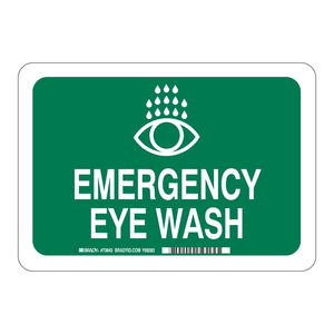 Panneau de signalisation d'urgence Brady pour rinçage des yeux - Panneau d'avertissement en aluminium pour les zones de sécurité des laboratoires et des sites industriels - Product Image 1