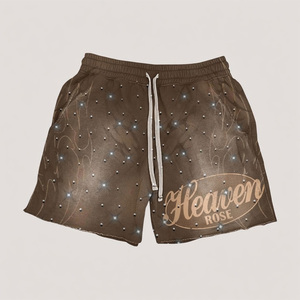 Ensemble 2 pièces streetwear homme : T-shirt court oversize et short, motif graphique vintage grunge, ourlet déchiré, strass, vente en gros - Product Image 3