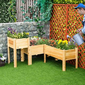 Set of 3 Elevated Wood <b>Planter</b> <b>Box</b> Raised Garden Bed with Legs Liner for Outdoor Plants Vegetables Herbs Flowers Backyard Patio - Product Image 2