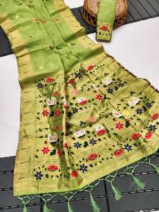 Sari de Algodón Muga Suave Premium con Tejido Menna, Borde Zari Rajhans Pallu, Blusa de Contraste Muniya, Elegante para Fiestas, Todas las Estaciones - Product Image 3