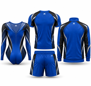 Vêtements de gymnastique personnalisés à marque privée |   Bleu Noir - Six Couleurs |   Ensemble de 4 pièces |   Justaucorps de gymnastique |   Fabricant | - Product Image 2