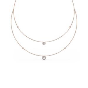 Collier double rangs avec halo ovale de diamants de laboratoire cultivés, 1,45 CTW, or rose 9 carats - Product Image 2
