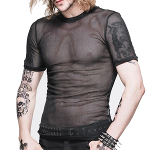 Chemise en maille style streetwear américain printemps-été, vintage, tendance, manches courtes, couleur noire, pour homme, avec service OEM. - Product Image 3