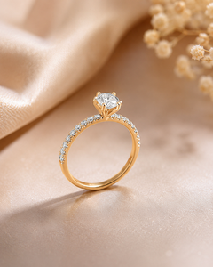 แหวนหมั้นทองคำแท้ 14k ประดับโมอิสซาไนต์ทรงบริลเลียนต์ ฝังแบบ Pave Setting ดีไซน์หรูหราคลาสสิก เครื่องประดับชั้นดีสำหรับผู้หญิง - Product Image 3