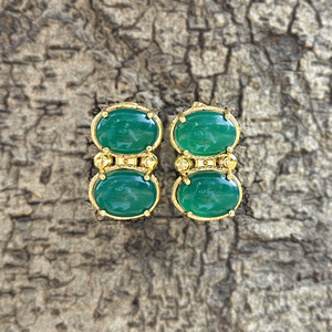 Pendientes minimalistas con cabujón de piedra preciosa, ónix negro, ónix verde, doble piedra, chapados en oro de 18k, joyería de latón al por mayor - Product Image 3