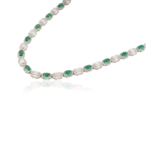 Collar de Lujo con Piedras Preciosas, Corte Ovalado de 4x5 mm, Oro Blanco Real de 14K, Esmeralda y Diamantes, Collar de Tenis, Joyería Nupcial - Product Image 5