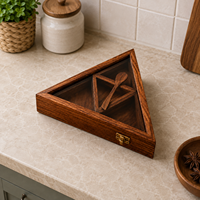 Boîte à épices triangulaire en bois faite à la main, Masala Dabba en bois de rose indien avec plusieurs compartiments, organisateur de rangement de cuisine traditionnel