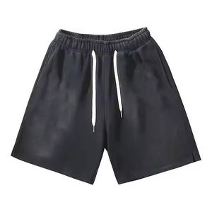 Shorts pour hommes en molleton bouclette 100% polyester, couleur unie, délavé à l'acide, effet soleil, personnalisable, style urbain vintage, maille délavée, séchage rapide - Product Image 2