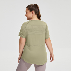 Wholesale Short Sleeve Mesh Breathable Gym <b>Tops</b> Women Quick Dry Skin-friendly Soft High Stretch Plus Size Crew Neck Tank <b>Top</b> - Product Image 6