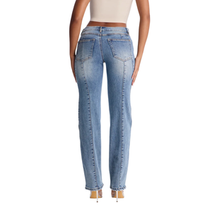 Jeans de Mezclilla para Mujer, Lavado Claro, Cintura Media, Pierna Recta, Transpirables, de Secado Rápido, Corte Regular, Estilo Vintage, para Uso Diario en Otoño - Product Image 2