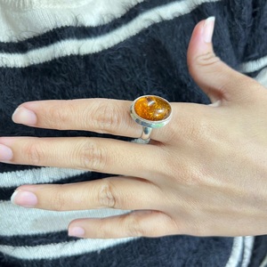 Bague en ambre baltique naturel, argent sterling 925, faite à la main, pour elle, ambre taille ovale, bijoux en argent, fournisseur en gros - Product Image 1