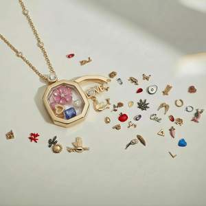 Floating Locket Necklace Gold Brass DIY <b>Memory</b> Charm Pendant Wholesale - Product Image 2