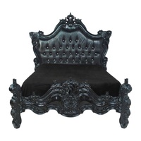 Meubles de chambre à coucher rococo peints en noir, capitonnés en cuir, avec tête de lit capitonnée, pour maison et hôtel de style français