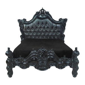 Meubles de chambre à coucher rococo peints en noir, capitonnés en cuir, avec tête de lit capitonnée, pour maison et hôtel de style français - Product Image 6