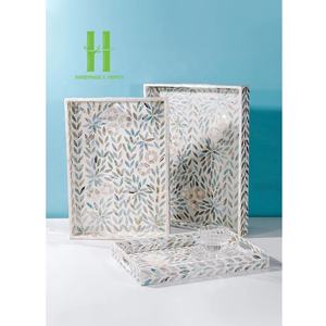 Assiettes en nacre de bonne qualité du fabricant vietnamien Lot de 3 plateaux de service floraux rectangulaires Plateau de service pour le Ramadan - Product Image 1