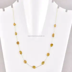 Wholesale Precious 18K Gold Polki Yellow Diamond Necklace | Unique design Gemstone Royal Necklace For Women