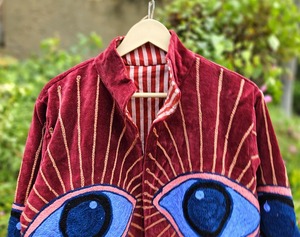 Indian Handmade Suzani Embroidery Velvet <b>Reversible</b> Cotton Robe Floral Pattern V-neck Full-Length Women's <b>Coat</b> - Product Image 6