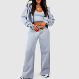 Wholesale Women's White Black Panel Tracksuit 2-piece set <b>Zip</b> <b>Up</b> <b>Jacket</b> with Wide Leg Pants Custom Logo - Product Image 5
