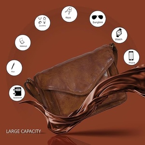 Brown Leather Crossbody <b>Bag</b> With Buckle Closure Casual Style - Product Image 6
