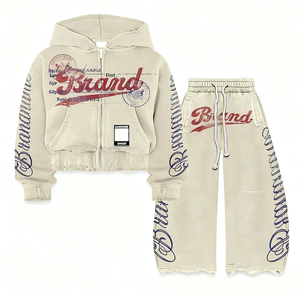 Custom High quality acid wash Tracksuit with <b>rhinestone</b> with dtf logo crop <b>jacket</b> with flared pant full set tracksuit unisex - Product Image 3