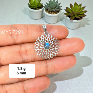 จี้เงินแท้ 925 ลายดอกไม้ ประดับพลอยลาบราดอไรต์ทรงกลม งานแฮนด์เมด จำหน่ายเครื่องประดับจี้แบบขายส่ง - Product Image 2