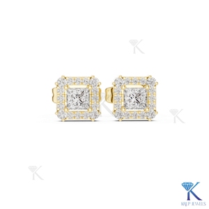Lab Grown Diamond Princess Cut Halo <b>Stud</b> Earrings 14K 18K Solid Gold Square Fine Women Jewelry Bridal Anniversary Gift - Product Image 4