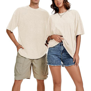 Vintage Washed Men T <b>shirts</b> Heavyweight 240GSM Cotton Drop Shoulder Cream Plain Loose Fit Streetwear Apparel - Product Image 4