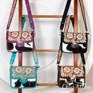 Bolsos de cuero artesanales de primera calidad al por mayor de fábrica para mujer, bolso de hombro cruzado de moda de cuero genuino de vaca con pelo. - Product Image 1