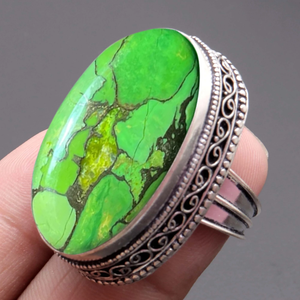 Green <b>Turquoise</b> Gemstone Vintage <b>Ring</b> 925 Silver Handmade Designer <b>Ring</b> For Her Wholesale <b>Ring</b> Supply - Product Image 2