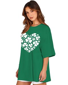 Camiseta gráfica para mujer con estampado de corazones, 100% algodón, camiseta DTF, camisetas con cuello redondo, camisetas holgadas de manga corta de verano - Product Image 4
